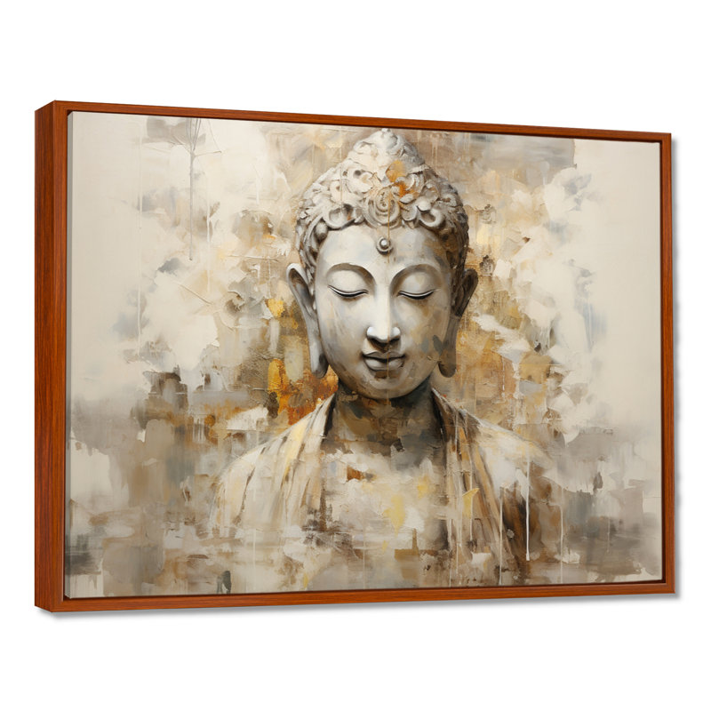 Simple bouddhisme, statue II - art sur toile bouddhisme, H 12 po x l 20 po x P 1 po, Cadre flottant brun