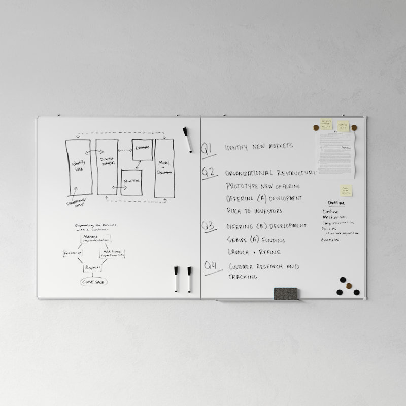Aluminum Magnetic Dry Erase Board With Wall Mount, Marker Tray, 40.5" H x 72" W