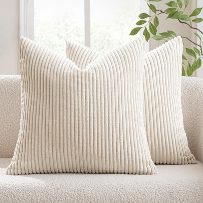 Hiver, paquet de 2 housses de coussin en velours côtelé Soft Soild, housses de coussins décoratifs carrés, taies d'oreiller blanc crème pour canapé, voiture de chambre, 18 x 18 pouces, 45 x 45 cm