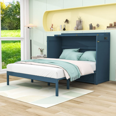 Grand lit escamotable avec panneau frontal sculpté et tiroirs