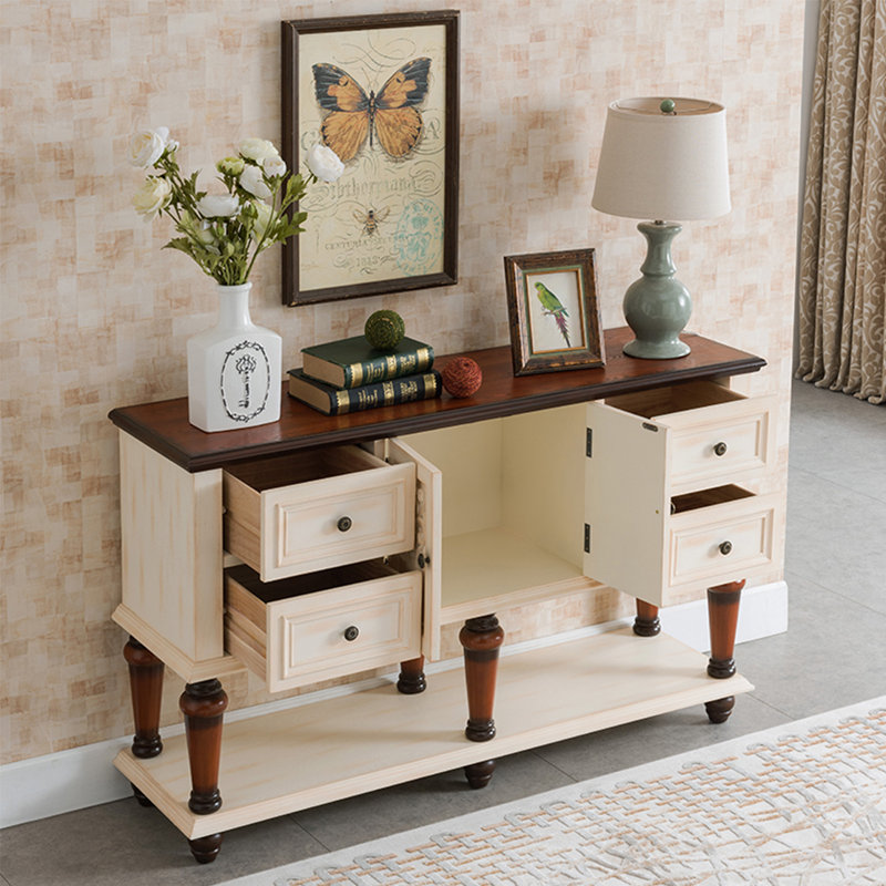American Retro Multifunctional Console Table, Brown/Beige