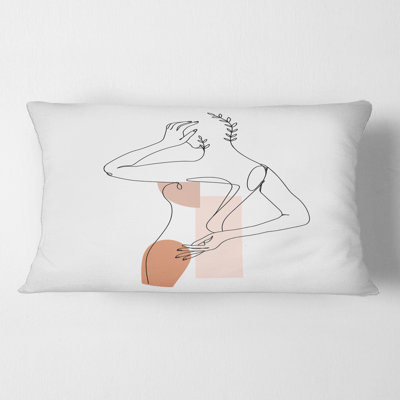 One Line Woman Portrait with Leaves and Shapes II Rectangular Pillow Cover & Insert