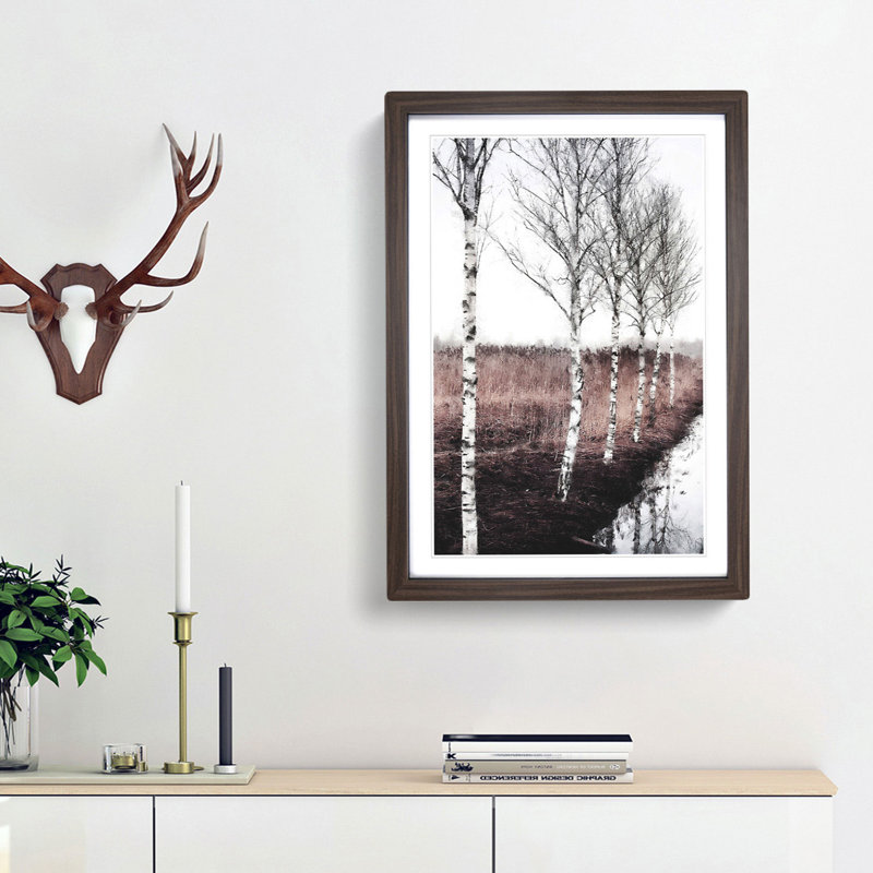 Row of Birch Trees - Picture Frame Painting Print, 33cm H x 24cm W x 2cm D, Walnut Framed