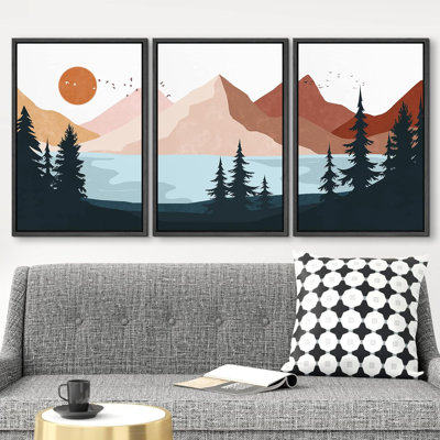 «Sunlight Pastel Mountain Forest» sur toile, reproduction de 3 pièces