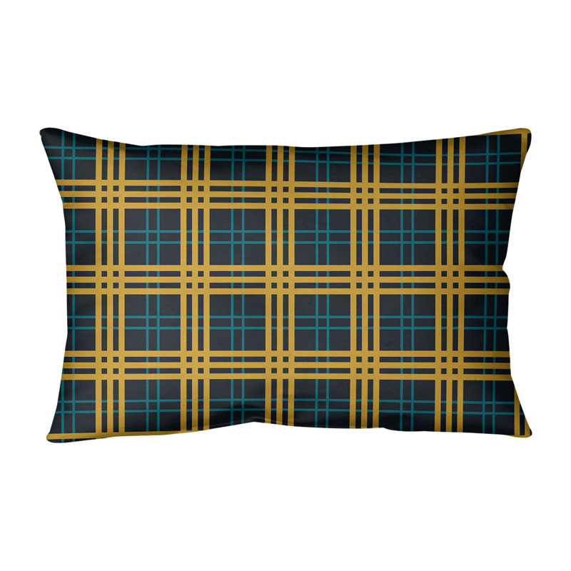 Housse de coussin rectangulaire Luxury Jacksonville, Noir / bleu sarcelle / or, Polyester filé