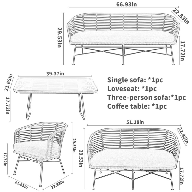 Ensemble de conversation d'extérieur avec coussins Bristal, Gris