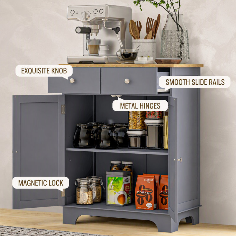 Buffet élégant à 2 tiroirs, tablette réglable et portes doubles pour un rangement polyvalent dans les salons et les couloirs