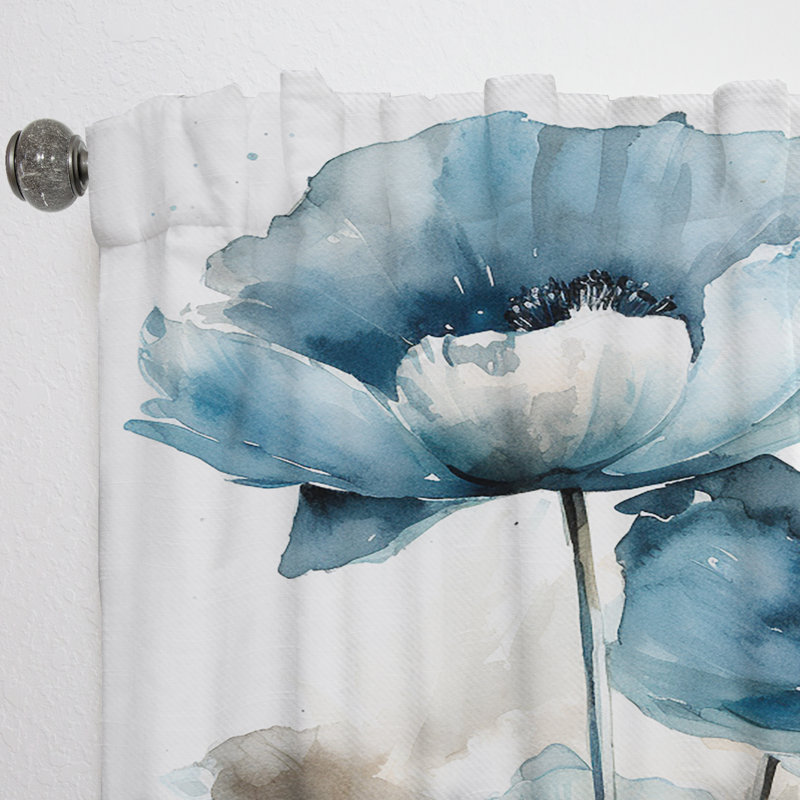 Galeno Black And Blue Poppy Flowers Bouquet - Boho Pottery Curtain - Velvet Room Darkening - 1 Panel, 52" W x 84" L