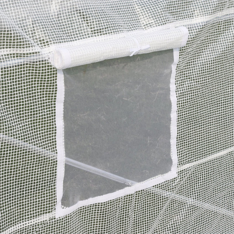Serre avec cadre en acier blanc et PE pour espace extérieur, 234 po x 117,6 po x 82,8 po