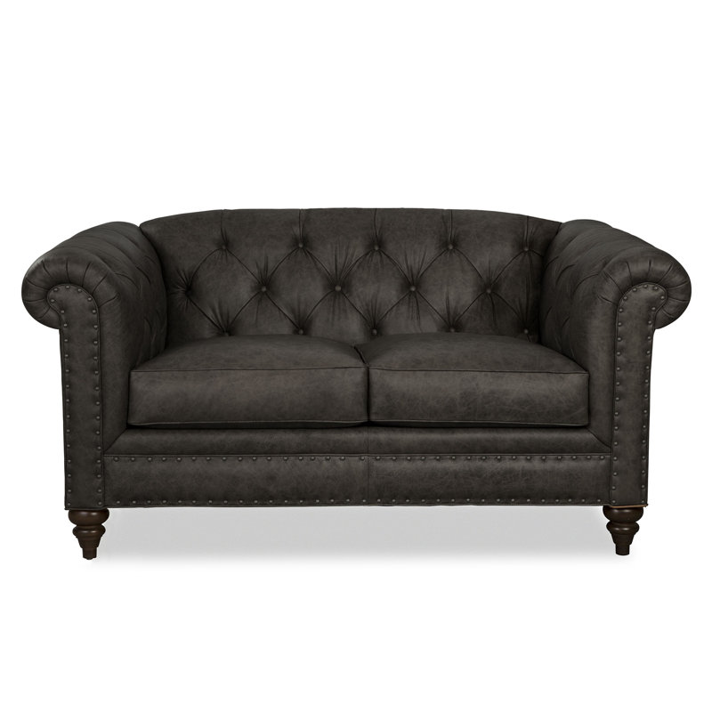 Canapé en cuir véritable à accoudoirs roulés 70 po Taheem, Gris