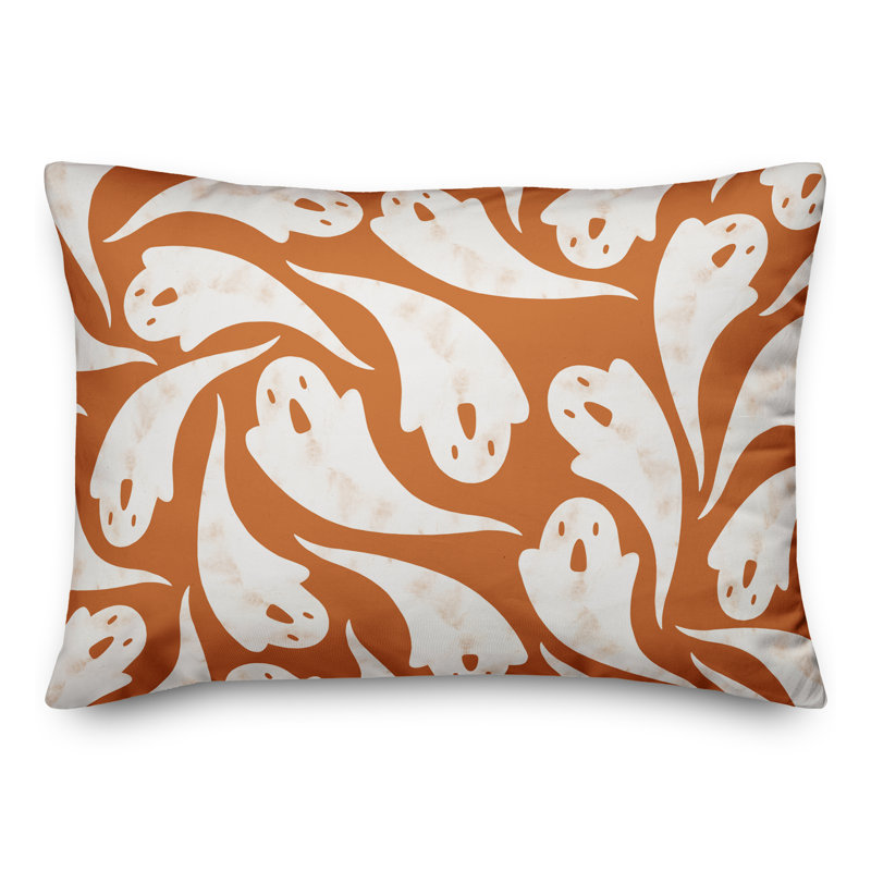  Ghost Pattern Orange Abstract Lumbar Pillow