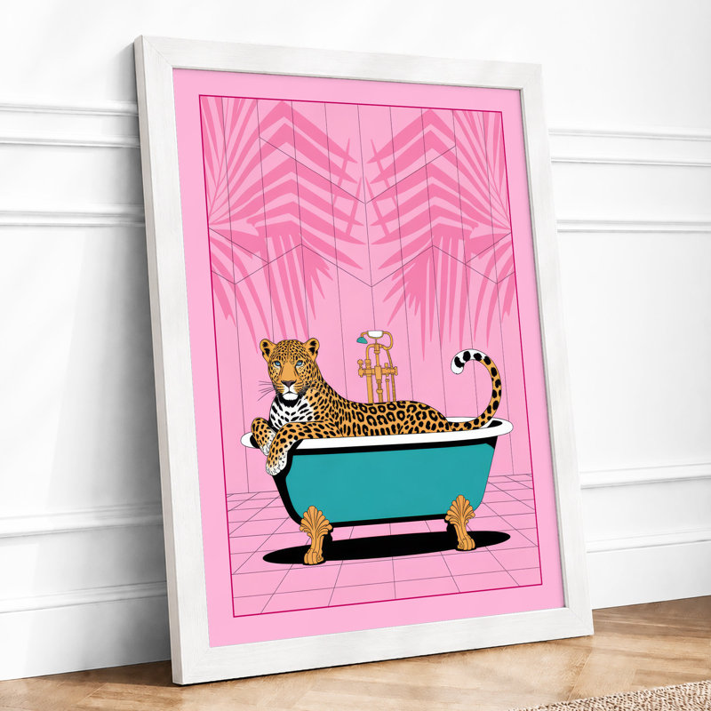Lounging Leopard Pop Art - Framed Print, A2 - 59.4 x 42.0 cm, White