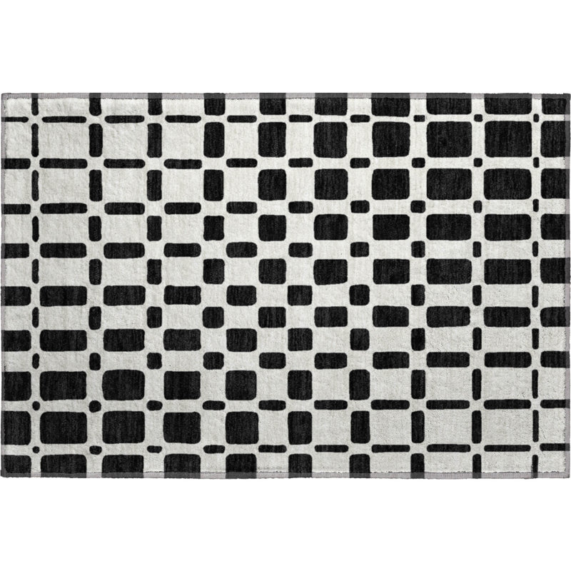 Premium Machine Washable Prisco Black Rug, Rectangle 1'8" x 2'6"