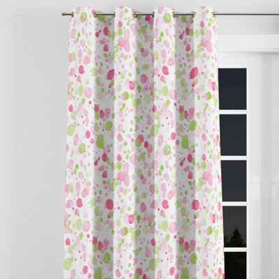 Modern Curtains - Abstract Pink And Green Dew Grommet Curtain - 1 Panel