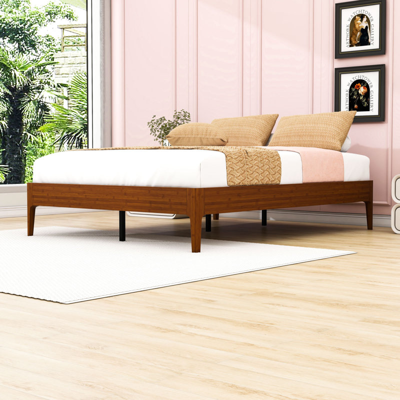 Base de lit plateforme en bois avec lattes, Brun, Grand lit