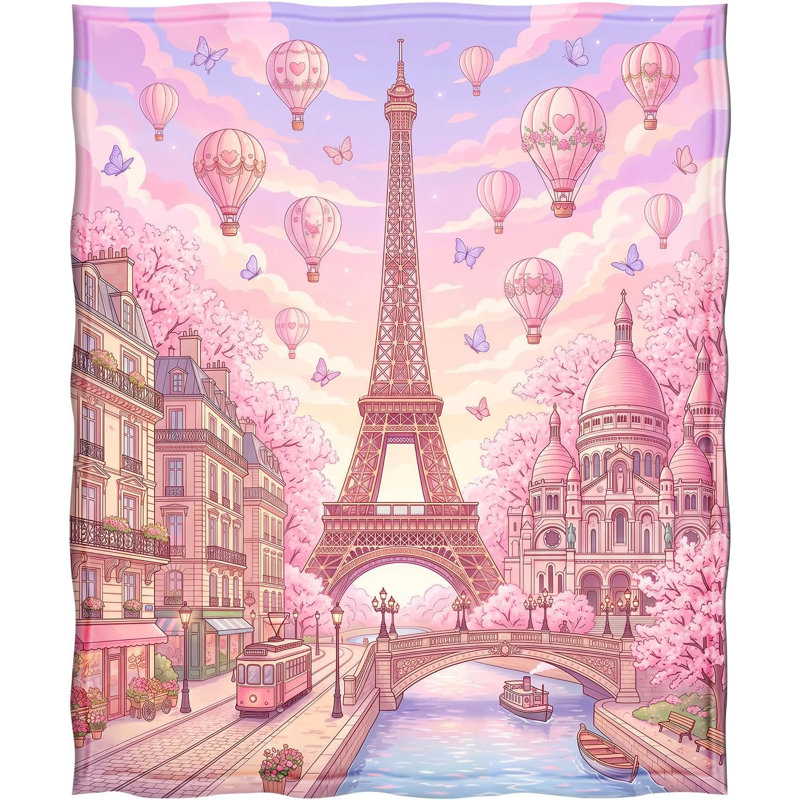 Plaid Tour Eiffel de Paris, Décoration inspirée du voyage à la française, 76 x 102 cm