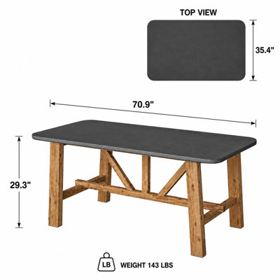 Table de salle à manger en fibre de béton 70,9 po avec 2 bancs et 2 tabourets sans dossier avec base en bois d'acacia