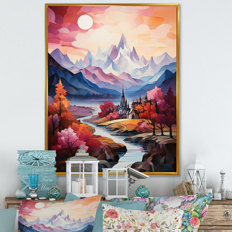 Paysage romantique majestueux 2, Cadre flottant doré, H 20 po x l 12 po
