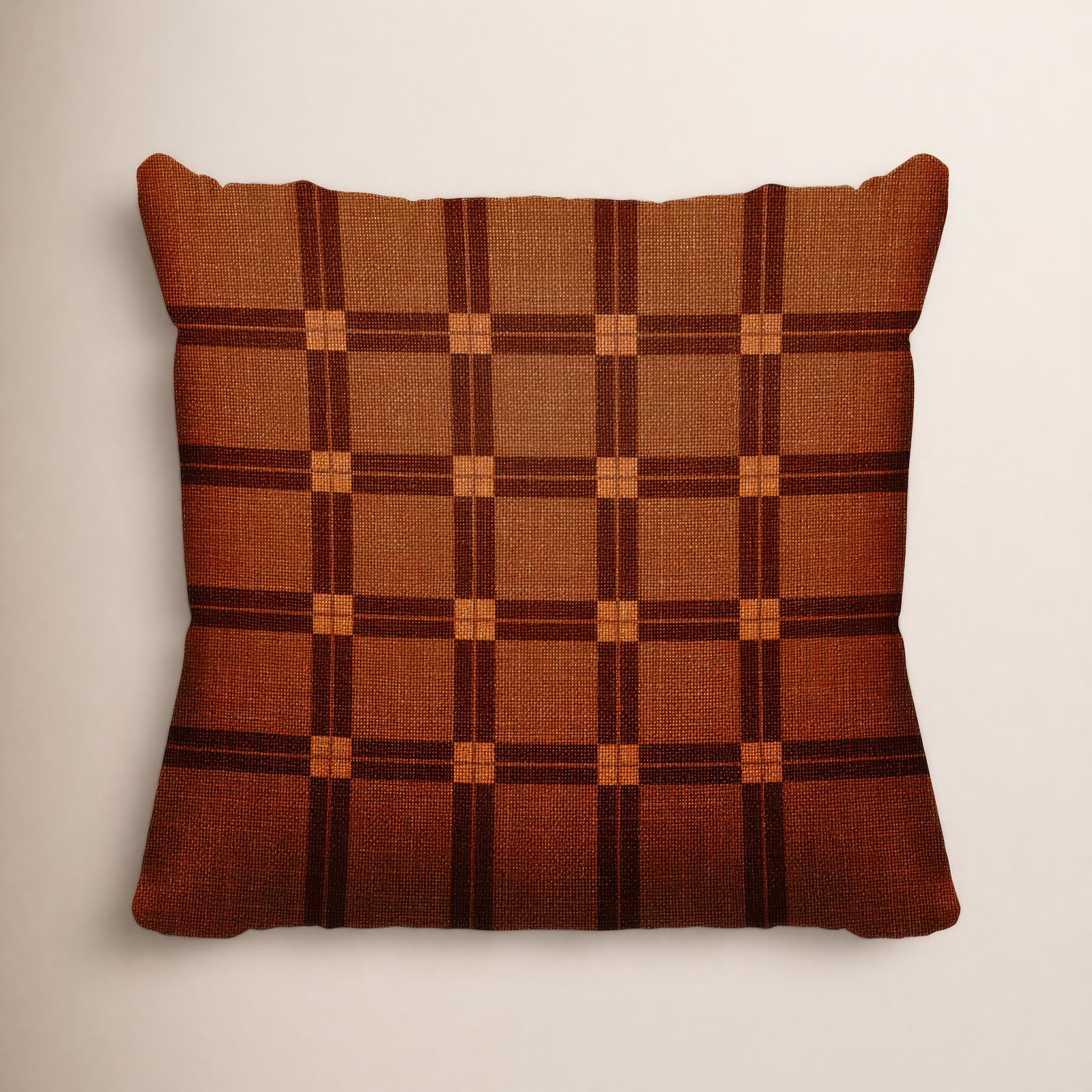 Plaid Indoor/Outdoor Throw Pillow, 17" W x 17" H, Burnt Orange