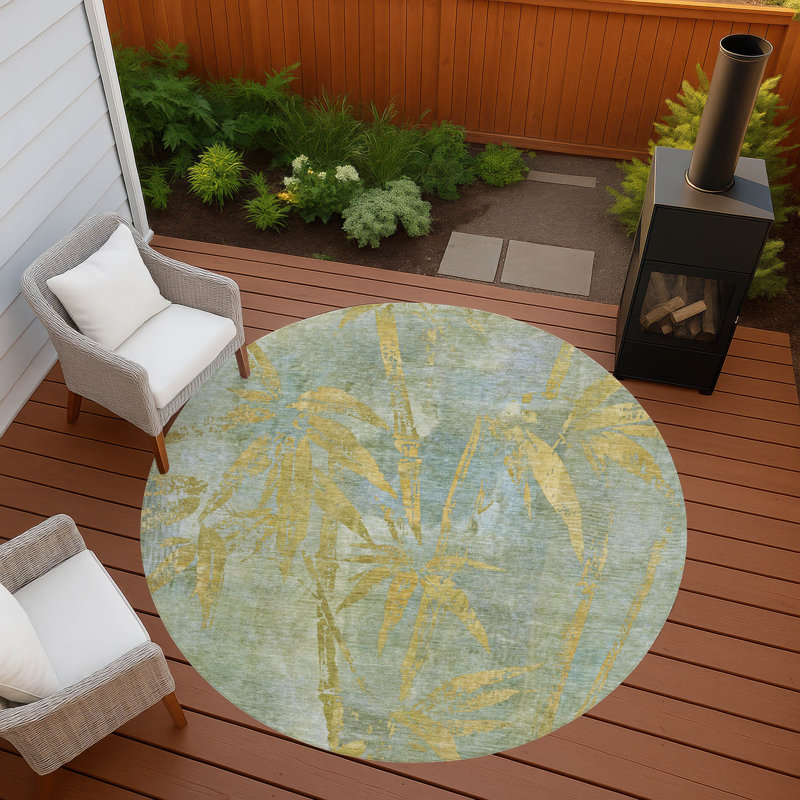 Machine Washable Indoor/Outdoor Lafferty ACN2222 Botanical Rug, Round 8'