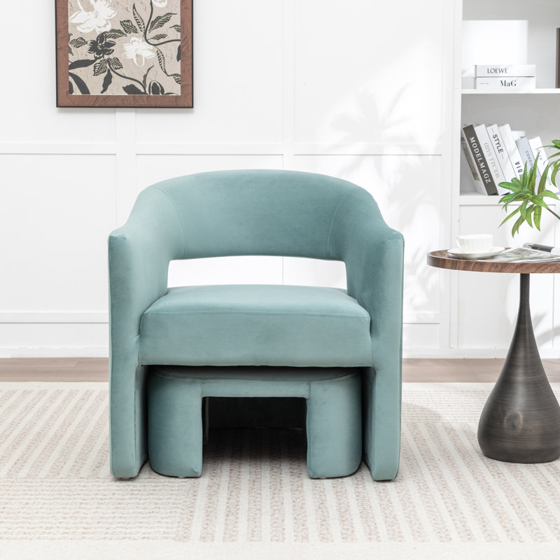 Fauteuil demi-tonneau avec repose-pieds Kyah, Bleu