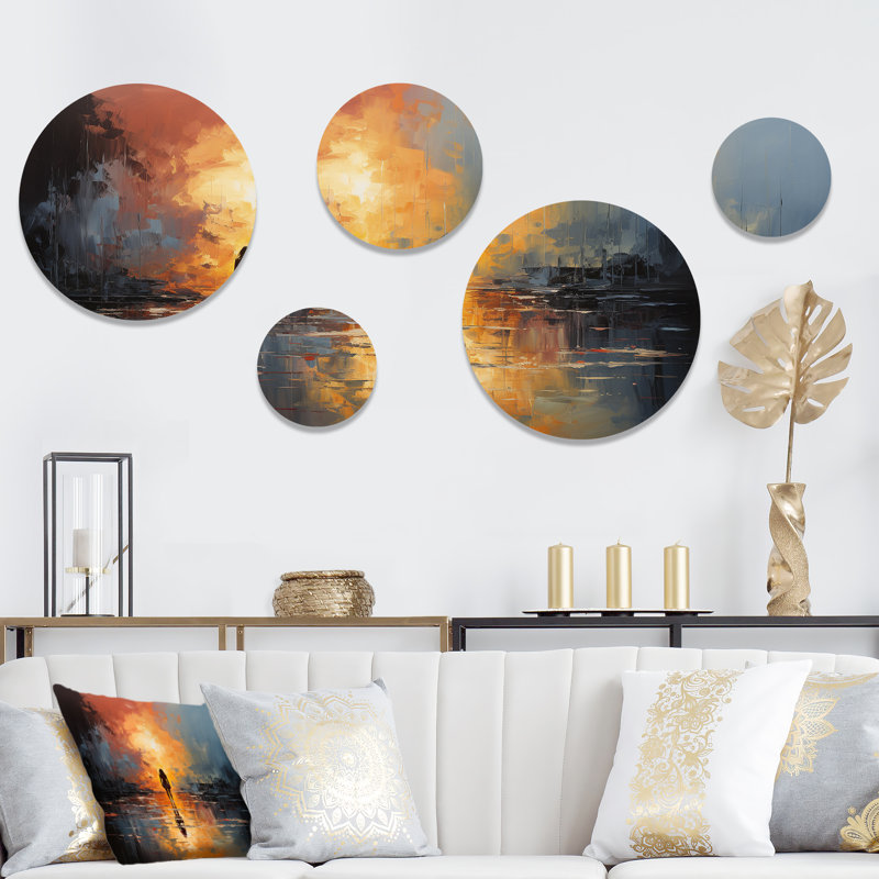 Abstract Impressionistic Silhouette Woman - Abstract Round Wall Art Set Of 5