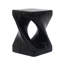 Table d'appoint torsadée noire avec texture bois, usage intérieur/extérieur, 30 cm de large, 40,6 cm de hauteur, capacité de 90,7 kg, prête à l'emploi, design et veinage, usages multiples pour la maison et le jardin, 30 x 40,6 cm.