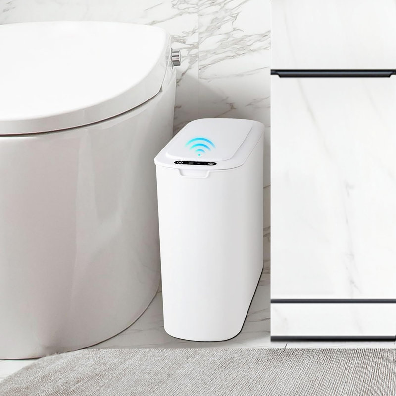 Automatic Motion Sensor Bathroom Trash Can with Lid, 2.6 Gallon, White