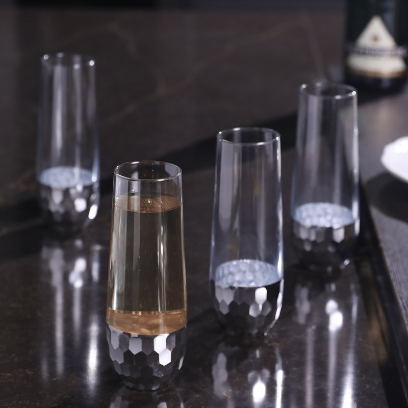 4 Piece 355ml Glass Flute Set, Silver