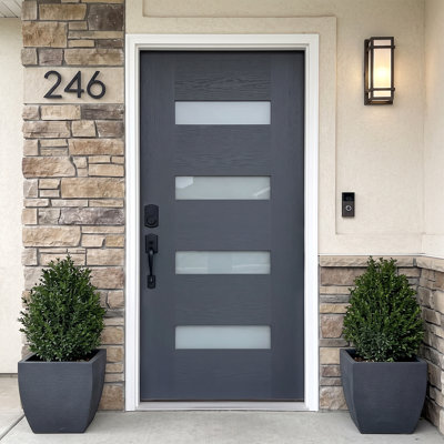 Porte d'entrée extérieure en fibre de verre 36 po x 80 po à 4 portes avec verre givré, cadre 6-9 / 16 po, cadre de porte inclus (poignée non incluse)