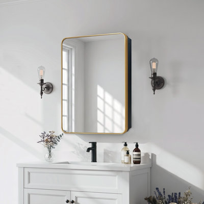 24 x 32 Black Bathroom Medicine Cabinet with Adjustable Shelves,Surface or Recessed Mount Mirror Cabinet with Large Storage