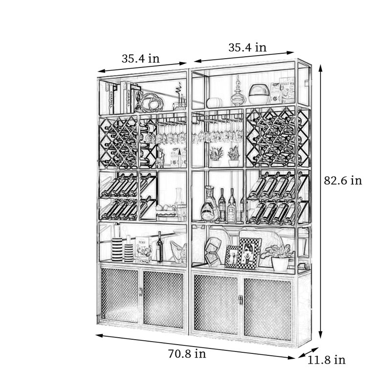 Black Wine Cooler, 82.6" H x 70.8" W x 11.8" D
