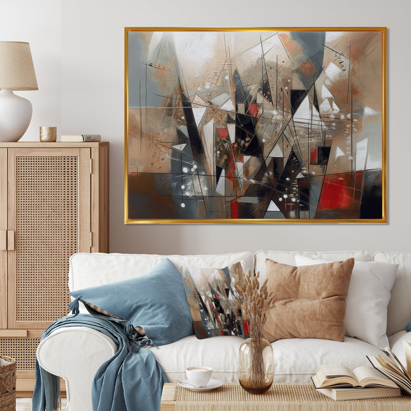 Exploration des abstractions cubistes I - art mural abstrait cubisme, salon, H 16 po x l 32 po, Cadre flottant doré