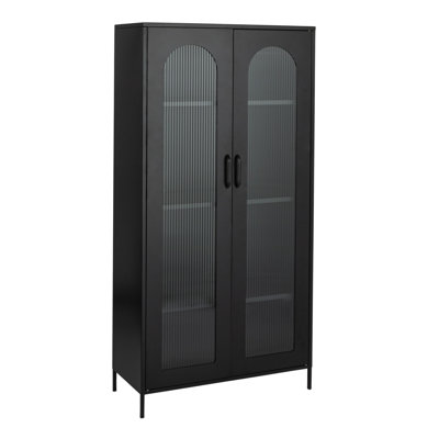 Solstice Tall Metal Curio Cabinet with 3 Adjustable Storage Shelves and Arched Glass Doors by Latitude Run