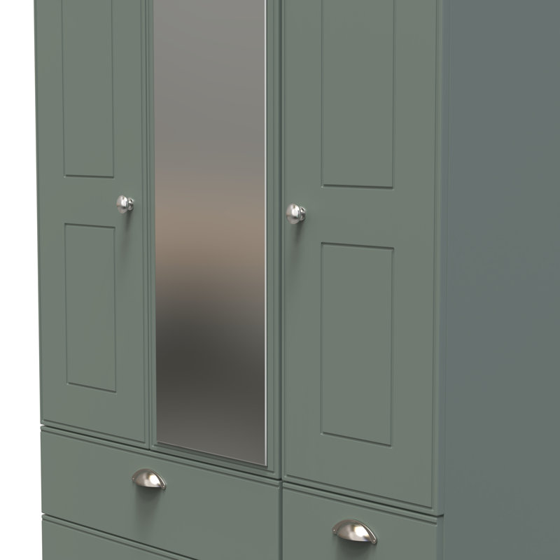Conners Tall Triple 4 Drawer Mirror Wardrobe , Reed Green/Riviera Oak