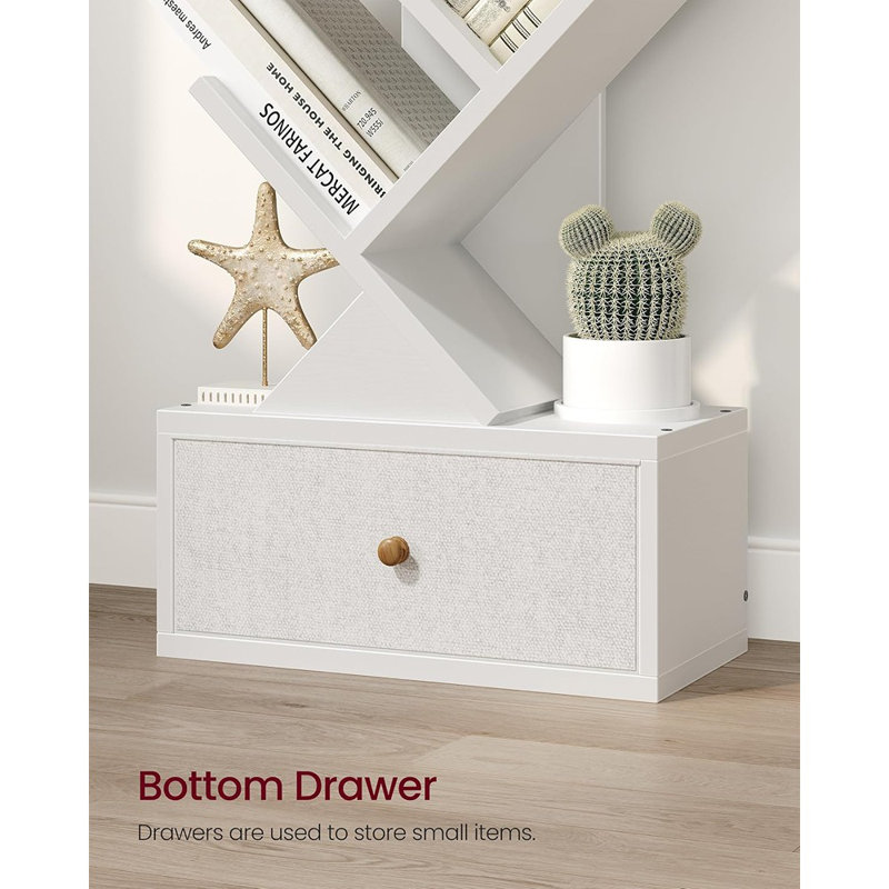 9 Tier Tree Book Shelf With Drawer, Floor Standing Bookshelf Sto...