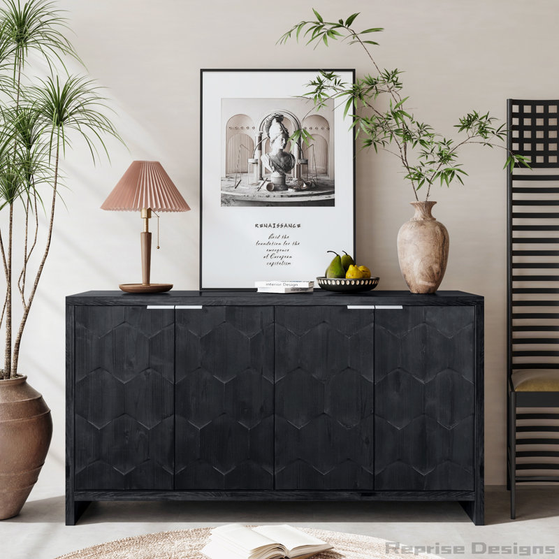 Farmhouse Style 4 Door Wooden Cabinet, Antique Black