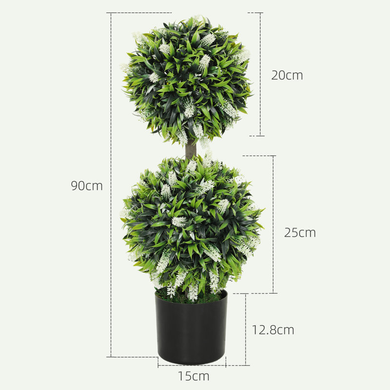 Anaston 70cm Faux Two-Ball Tree With Lavender Flowers Plant in Pot, White