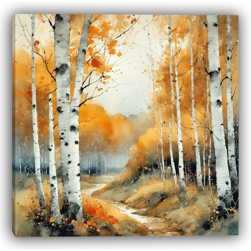 «Whispers of Autumn - Birch Forest Stream», art sur toile tendue, H 12 po x l 12 po