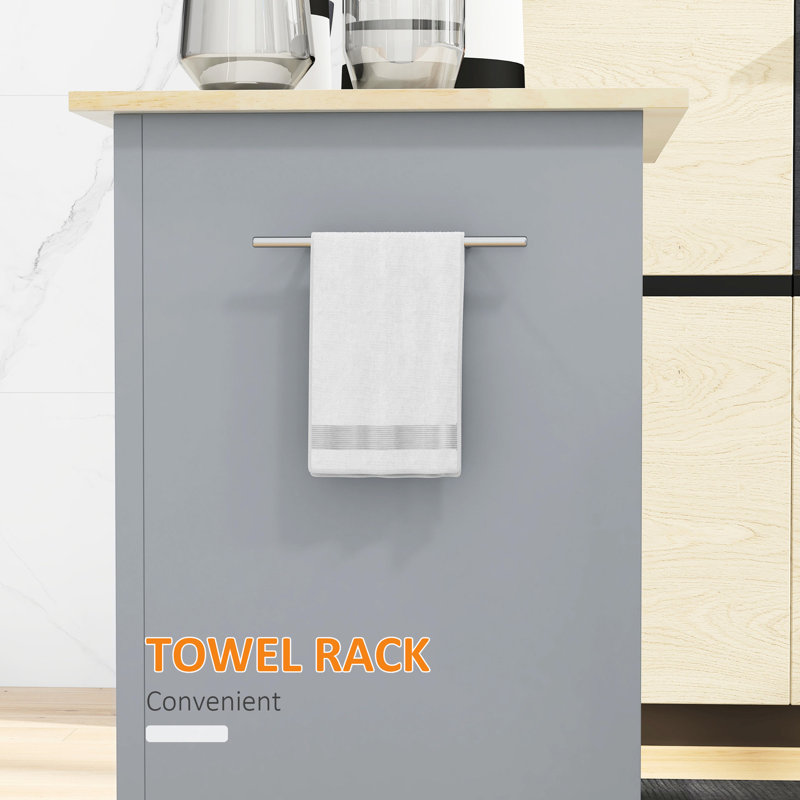 Rolling Kitchen Island Cart With Drawer, Adjustable Shelf, 2 Towel , Grey - Space Saving & Mobility Portable Serving , Ravishingly
