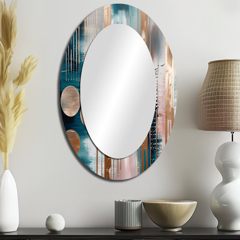Soft Colors Shapes And Lines Marble IV - Modern Oval Wall Mirror, 36" x 24"