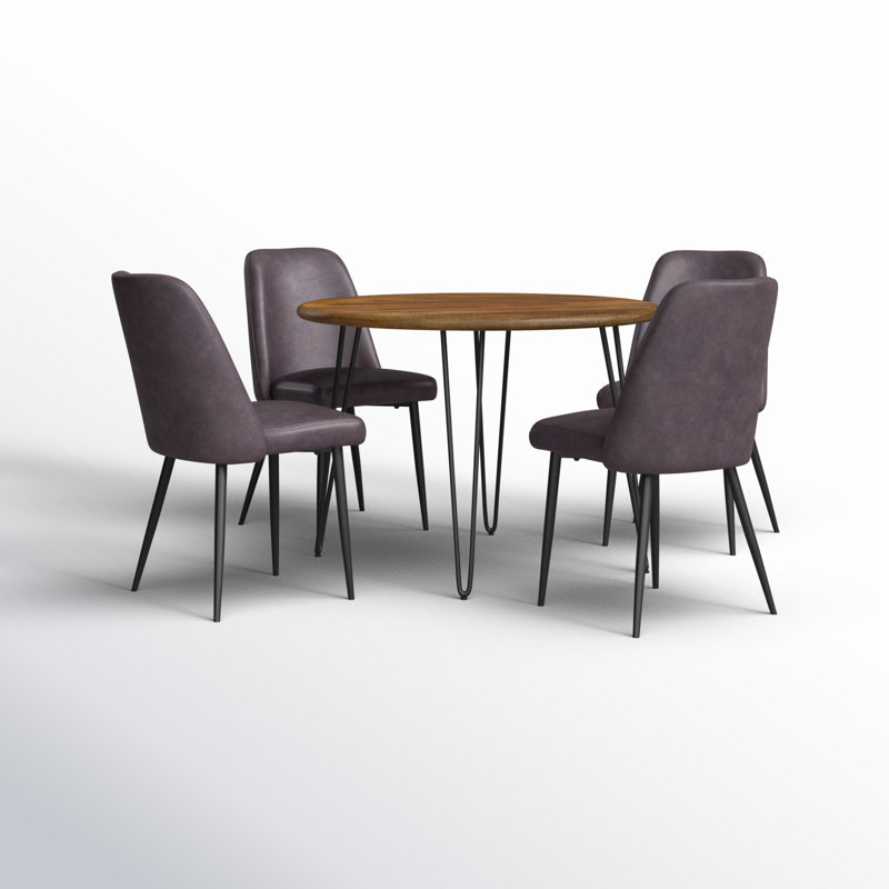 Dawley 4-Person Round Solid Wood Top Dining Set, Dark Brown
