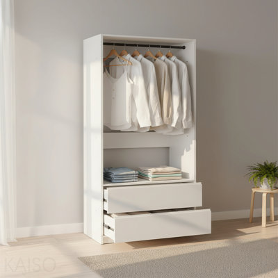 Garde-robe 32 po en bois blanc avec deux tiroirs