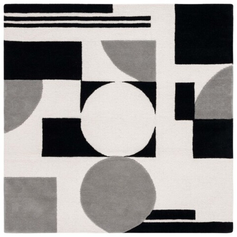 Felipe Gray Black White Hand-Woven Geometric Rug, Square 6'