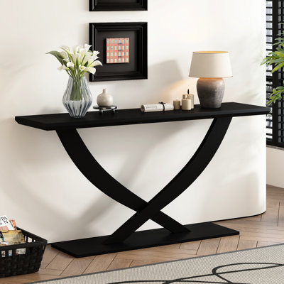 Table moderne rustique de 57 po avec pieds croisés et console pour la salle d'étude