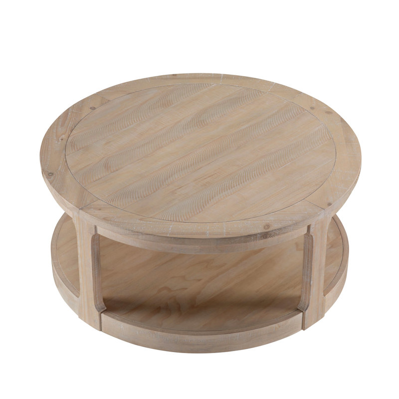 40Inch Large Curved 2 Tier Traditional Round Circle Wooden Center Coffee Table,Rounded Table With Wheels,Mid Century Rustic Style Table For Living Room,Office,Apartment,OAK