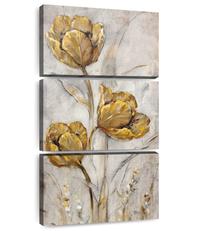 Coquelicots sur taupe II, H 32 po x l 15 po