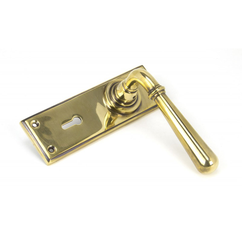 Newbury Lock Door Handle Kit, Aged Brass