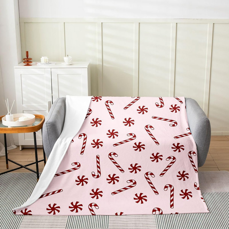 Joli lit mignon en flanelle de canne de bonbon rose, 50 x 60 po
