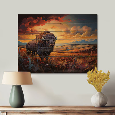 Art amérindien Bison Spirit II sur bois